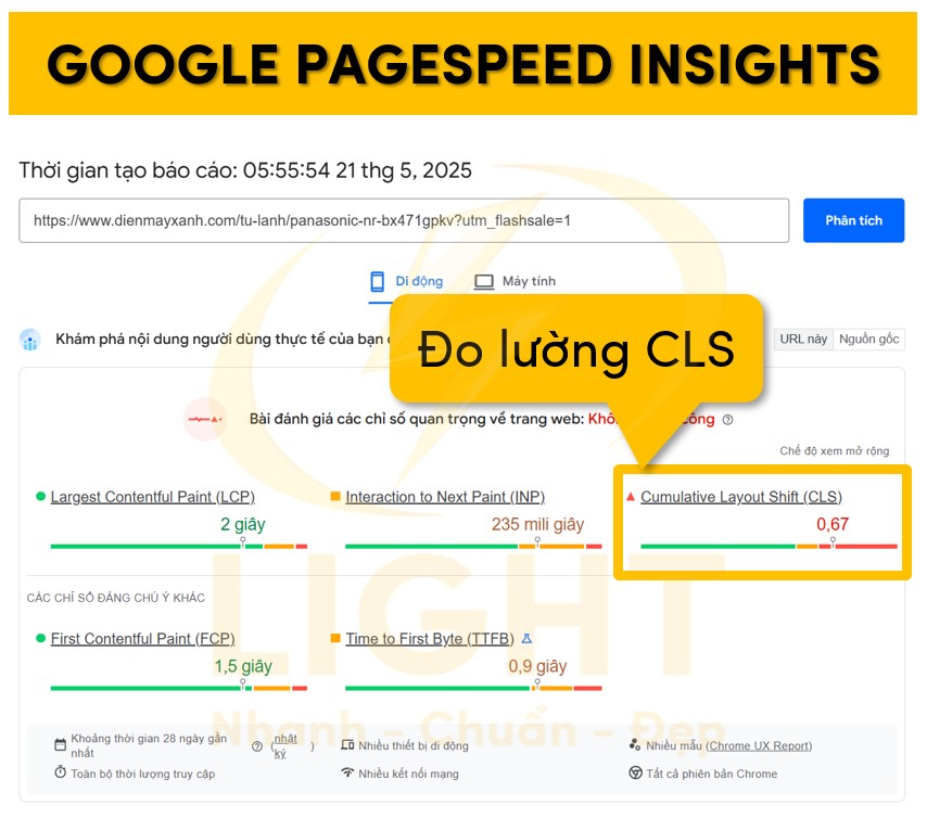 Công cụ đo hiệu suất và CLS Google Pagespeed Insights