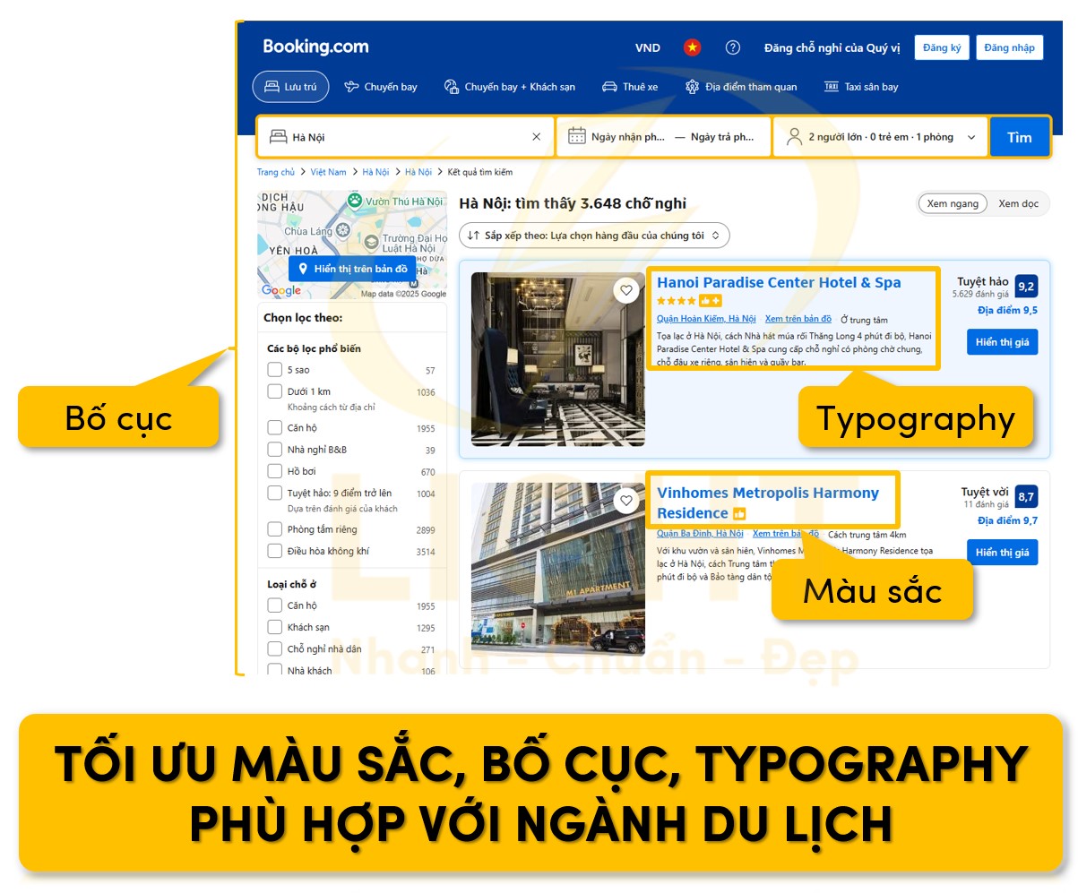 Tối ưu website phù hợp với ngành du lịch dựa trên các yếu tố bố cục, màu sắc, typography