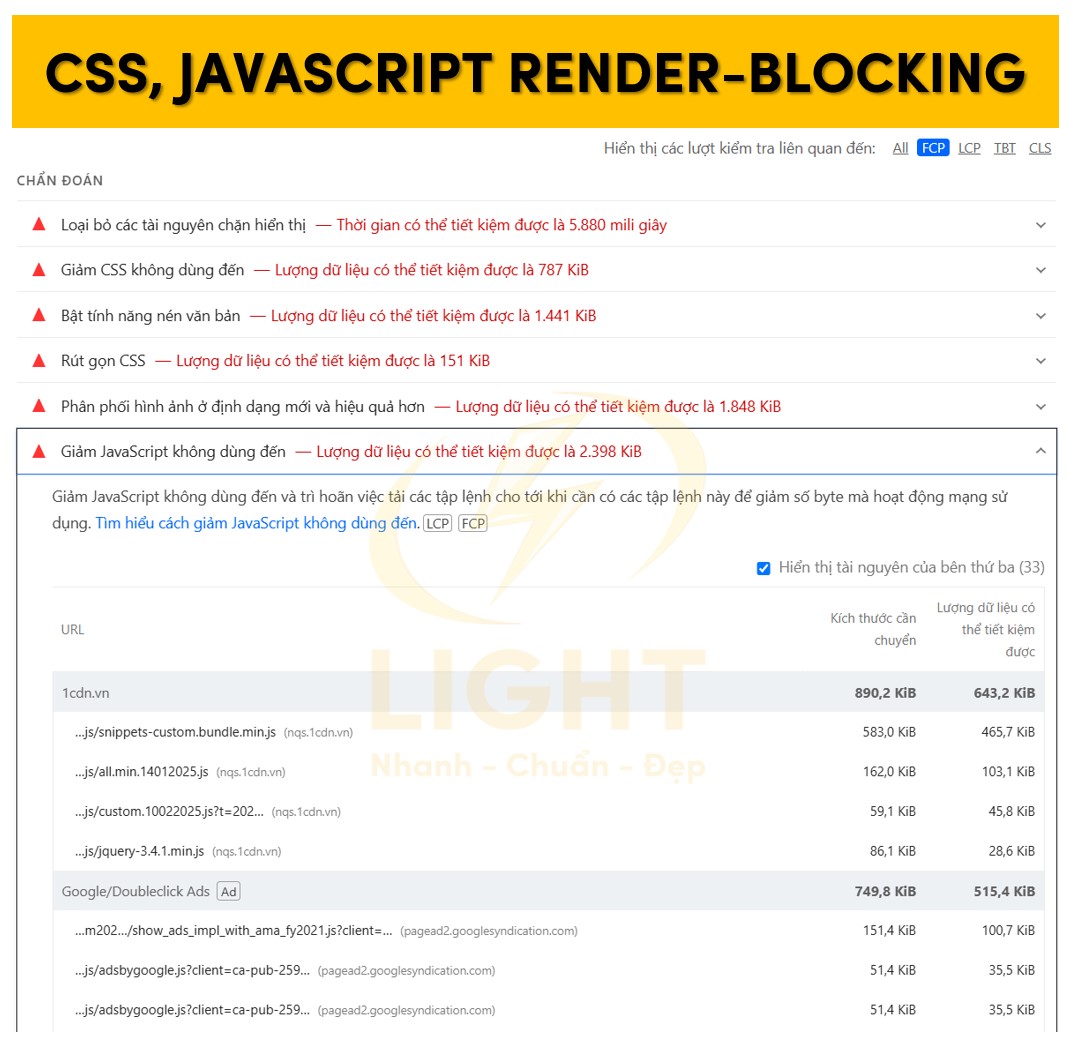 CSS, JavaScript render-blocking có thể ảnh hưởng tới LCP