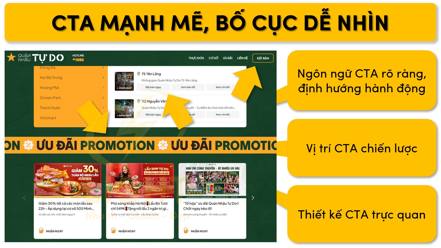 CTA mạnh mẽ dễ nhìn và trình bày theo bố cục rõ ràng