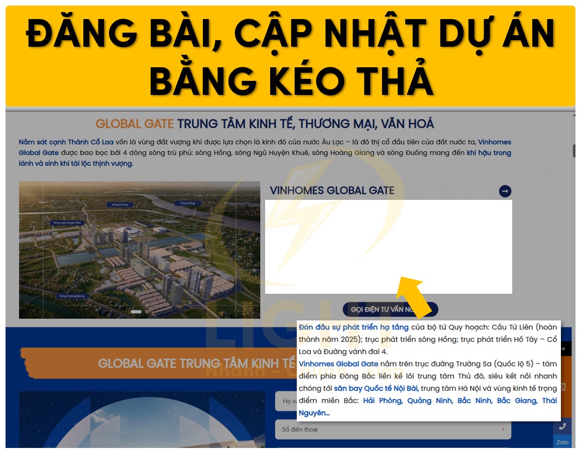 Đăng nội dung hay cập nhật thông tin dự án chỉ bằng thao tác kéo thả