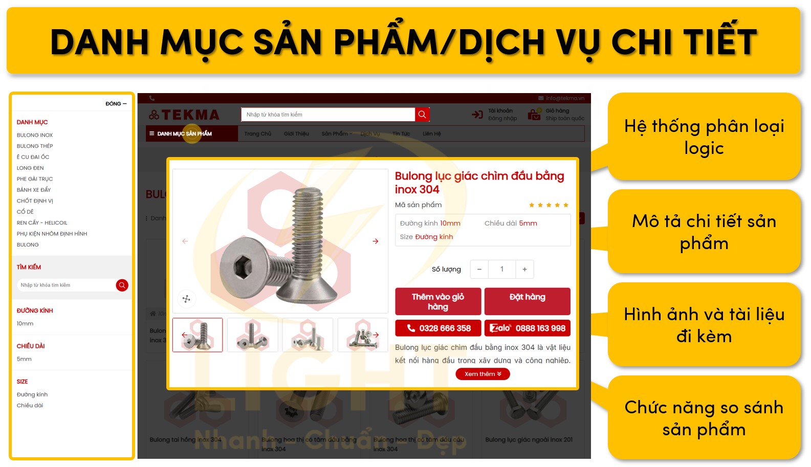 Trang danh mục sản phẩm và dịch vụ chi tiết