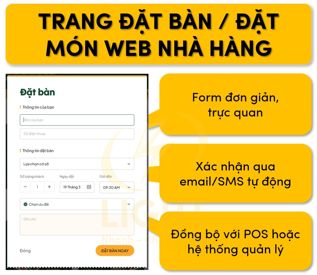 Trang đặt bàn/ đặt món của web nhà hàng