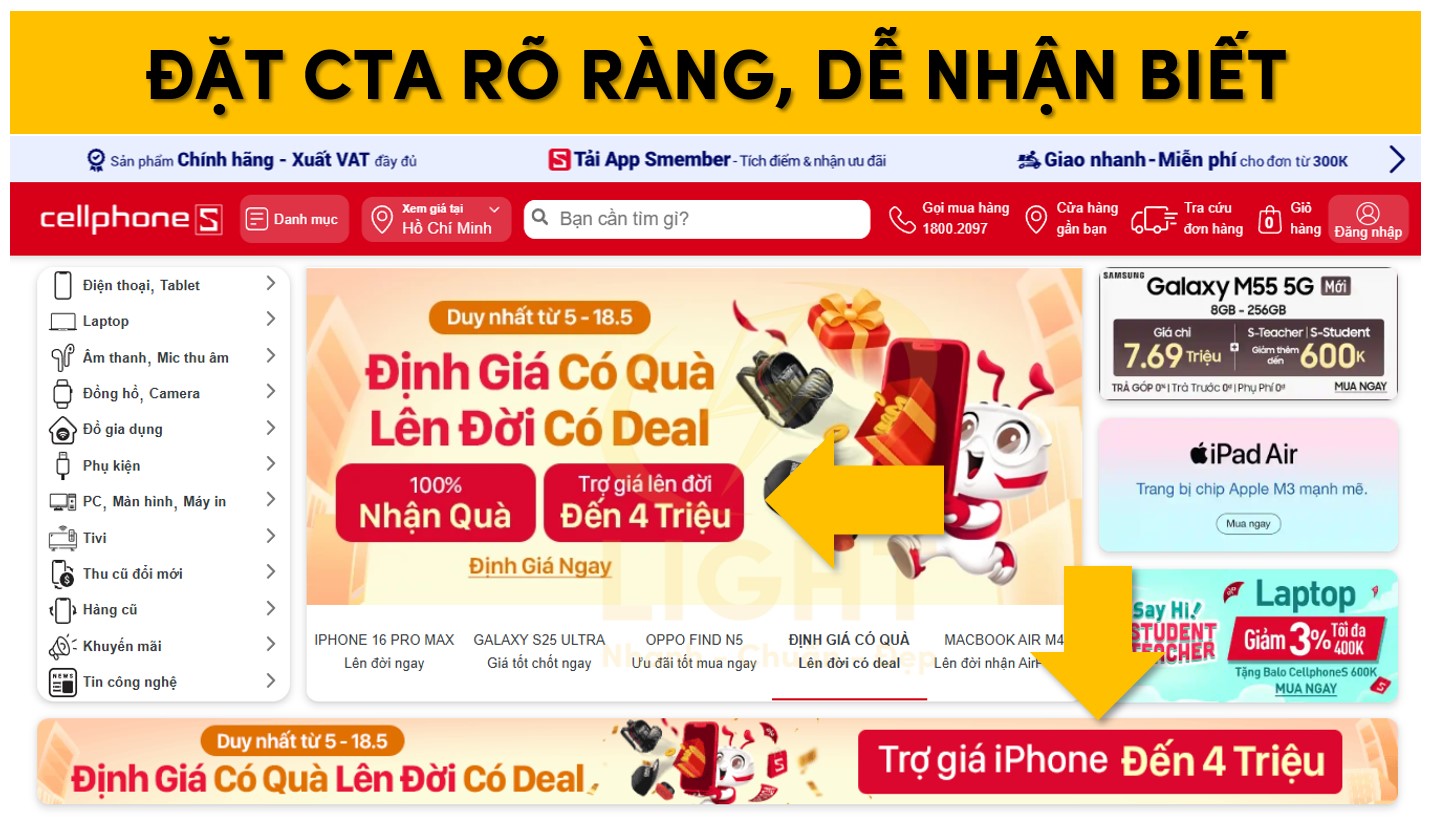 Thiết kế banner web chứa CTA dễ nhận biết, rõ ràng