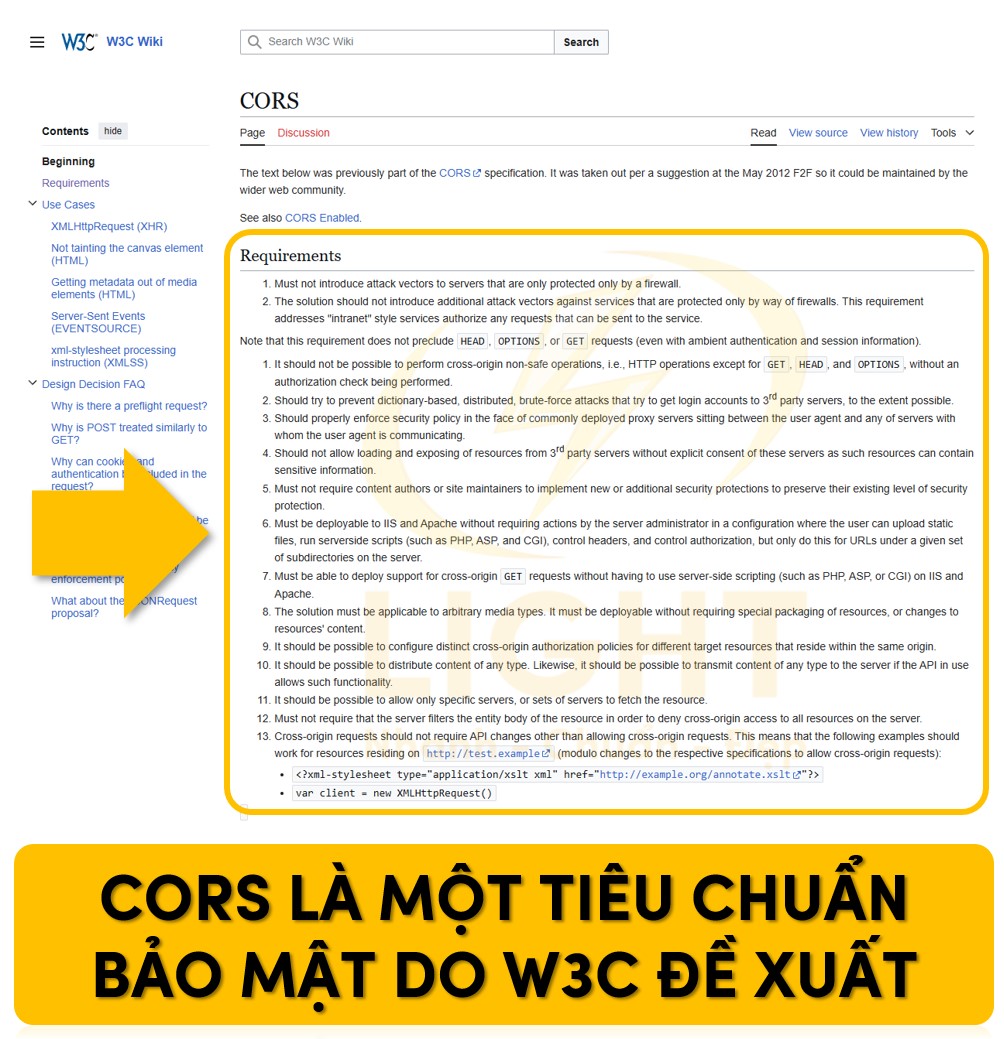 CORS là tiêu chuẩn bảo mật của W3C đề xuất