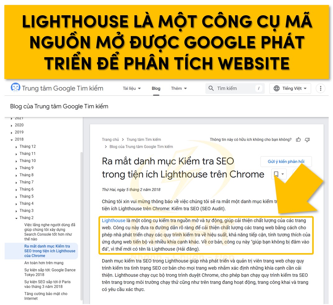 Lighthouse là một công cụ mã nguồn mở được Google phát triển để phân tích và đánh giá hiệu suất của một trang web