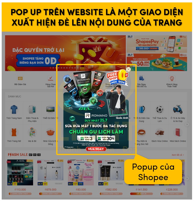Pop Up trên website là một giao diện xuất hiện đè lên nội dung hiện tại của trang