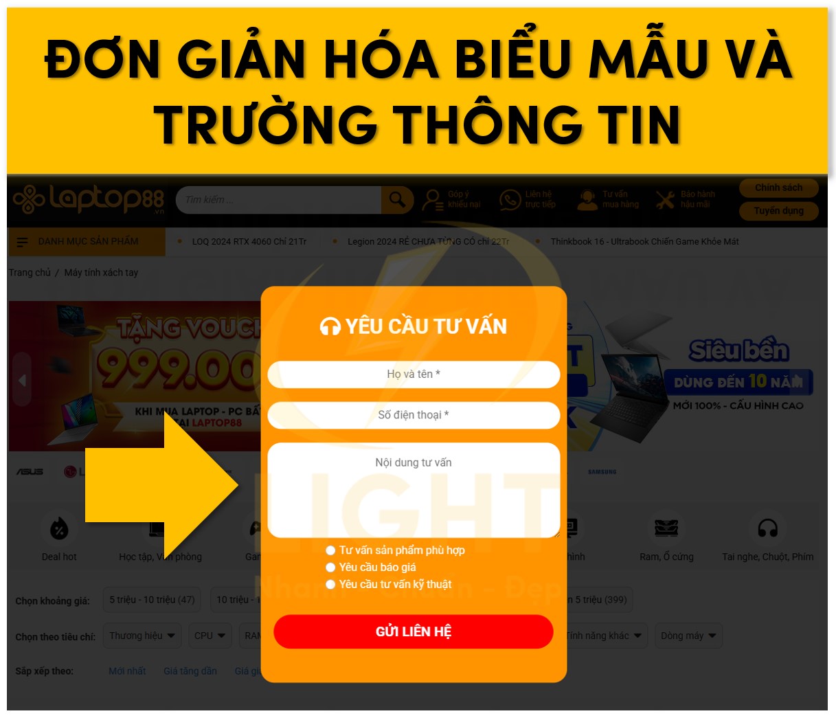 Tối ưu các trường trong biểu mẫu liên hệ