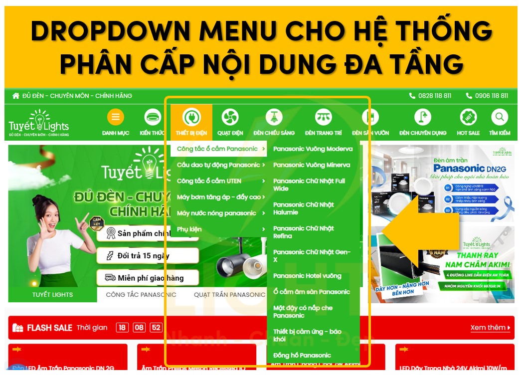 Dropdown menu là dạng menu giúp phân cấp nội dung đa tầng 