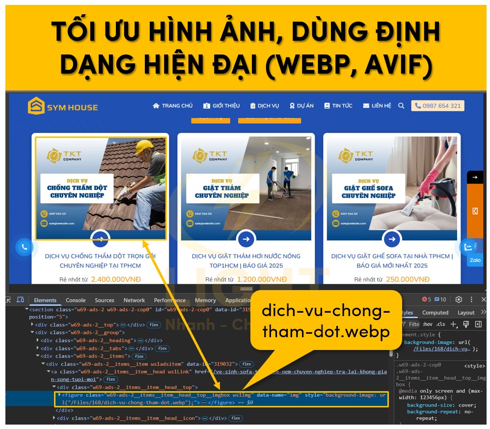 Sử dụng hình ảnh với định dạng như webp hay avif