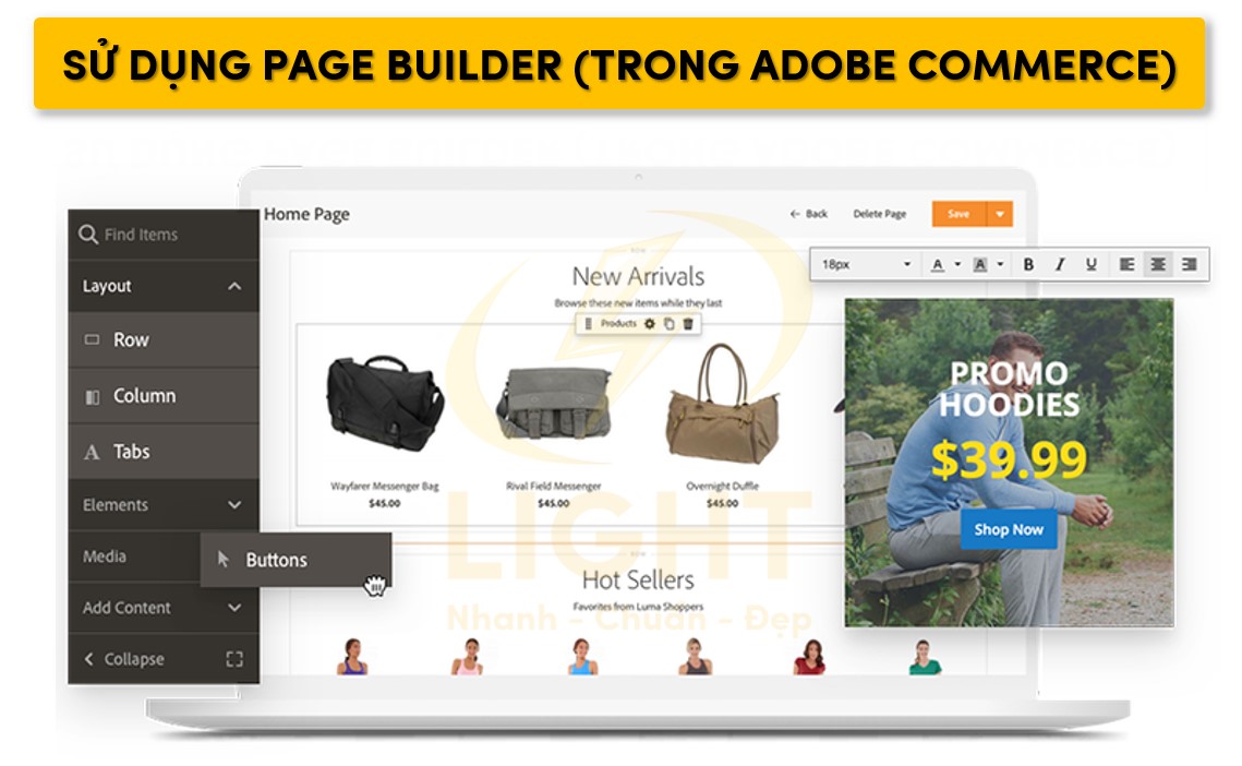 Sử dụng thêm Page Builder để thiết kế trang trong Adobe Commerce