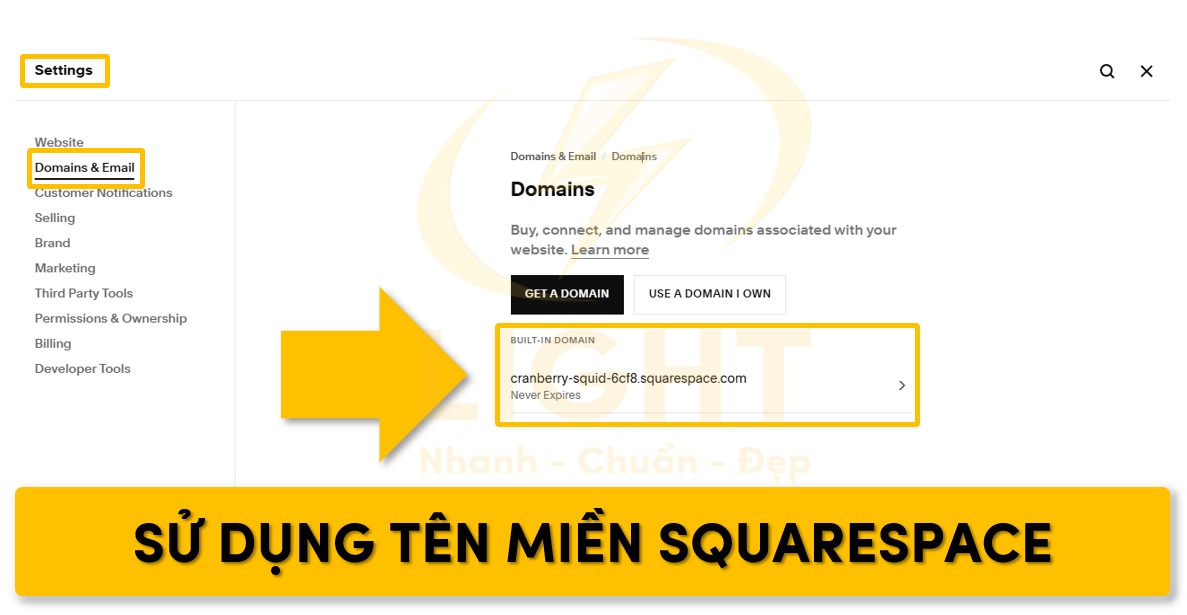 Dùng tên miền Squarespace cung cấp