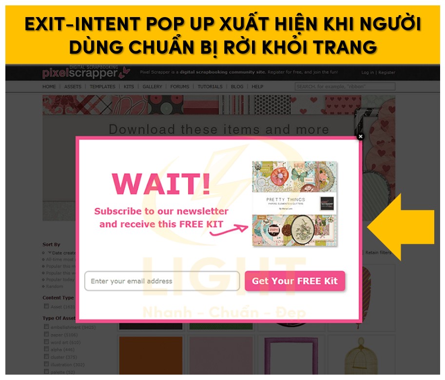 Exit-Intent Pop Up xuất hiện khi người dùng có ý định rời khỏi trang