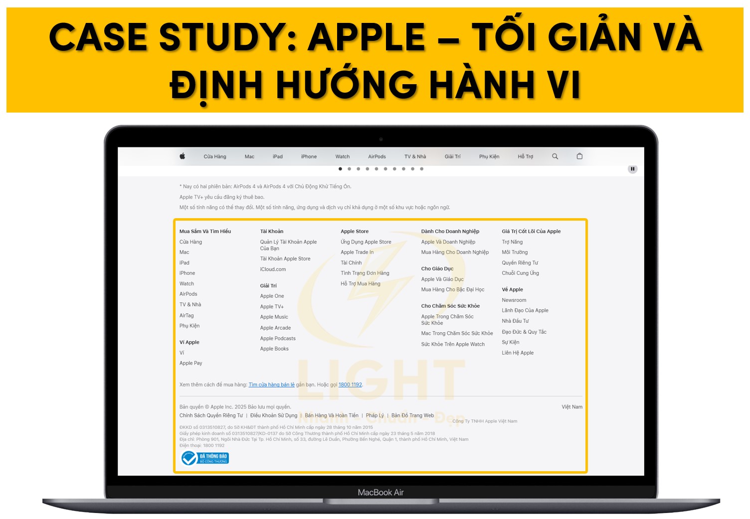 Footer của Apple tối giản và hướng tới định hướng hành vi