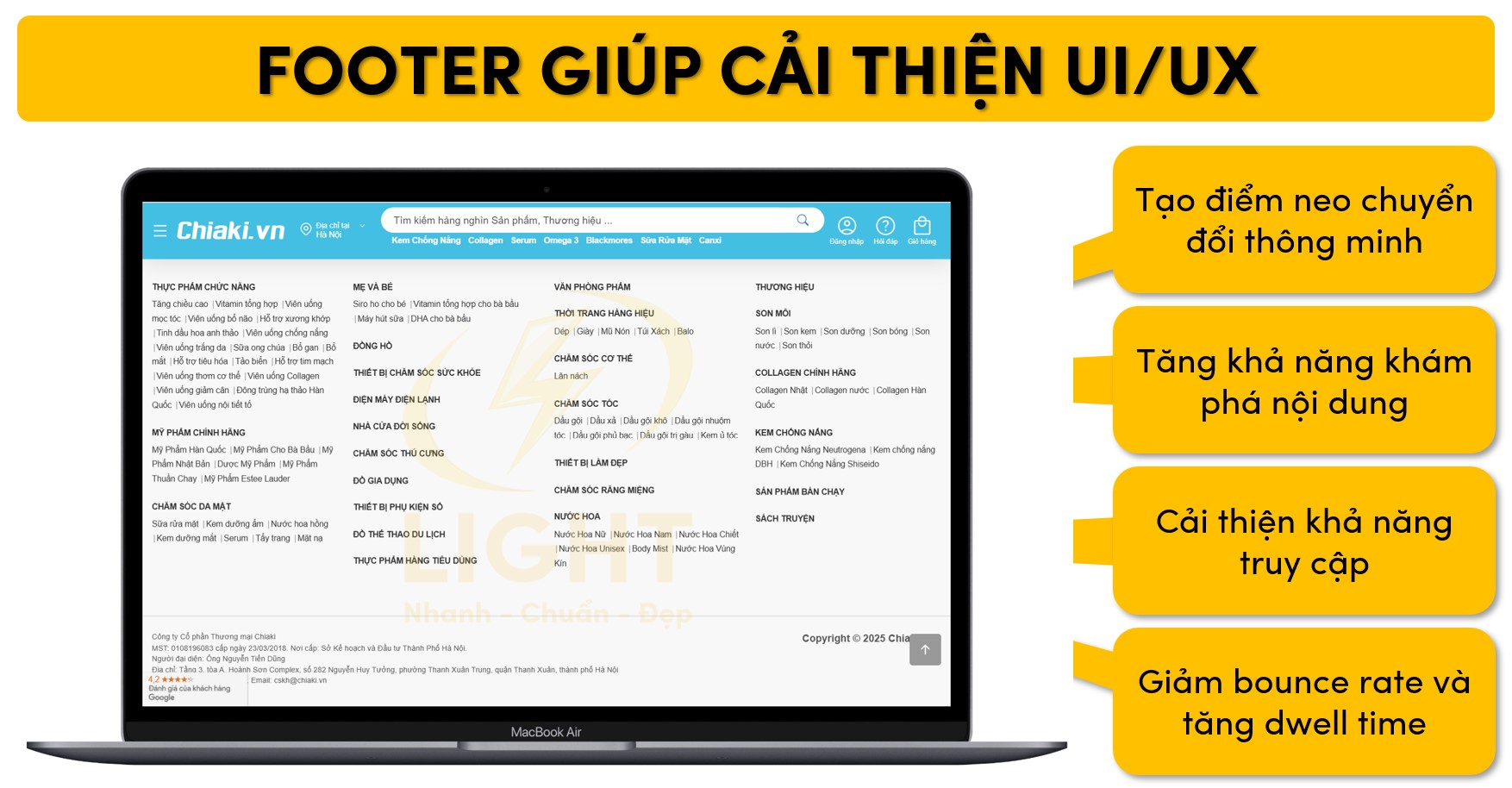 Footer tăng khả năng cải thiện UI/UX