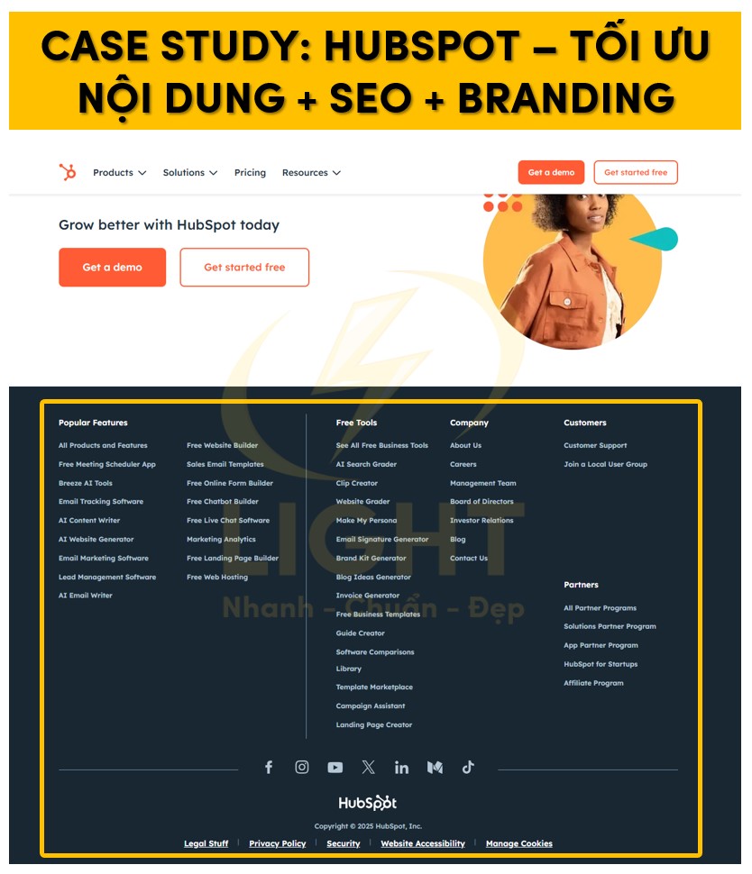 Footer Hubspot tối ưu nội dung SEO và thương hiệu