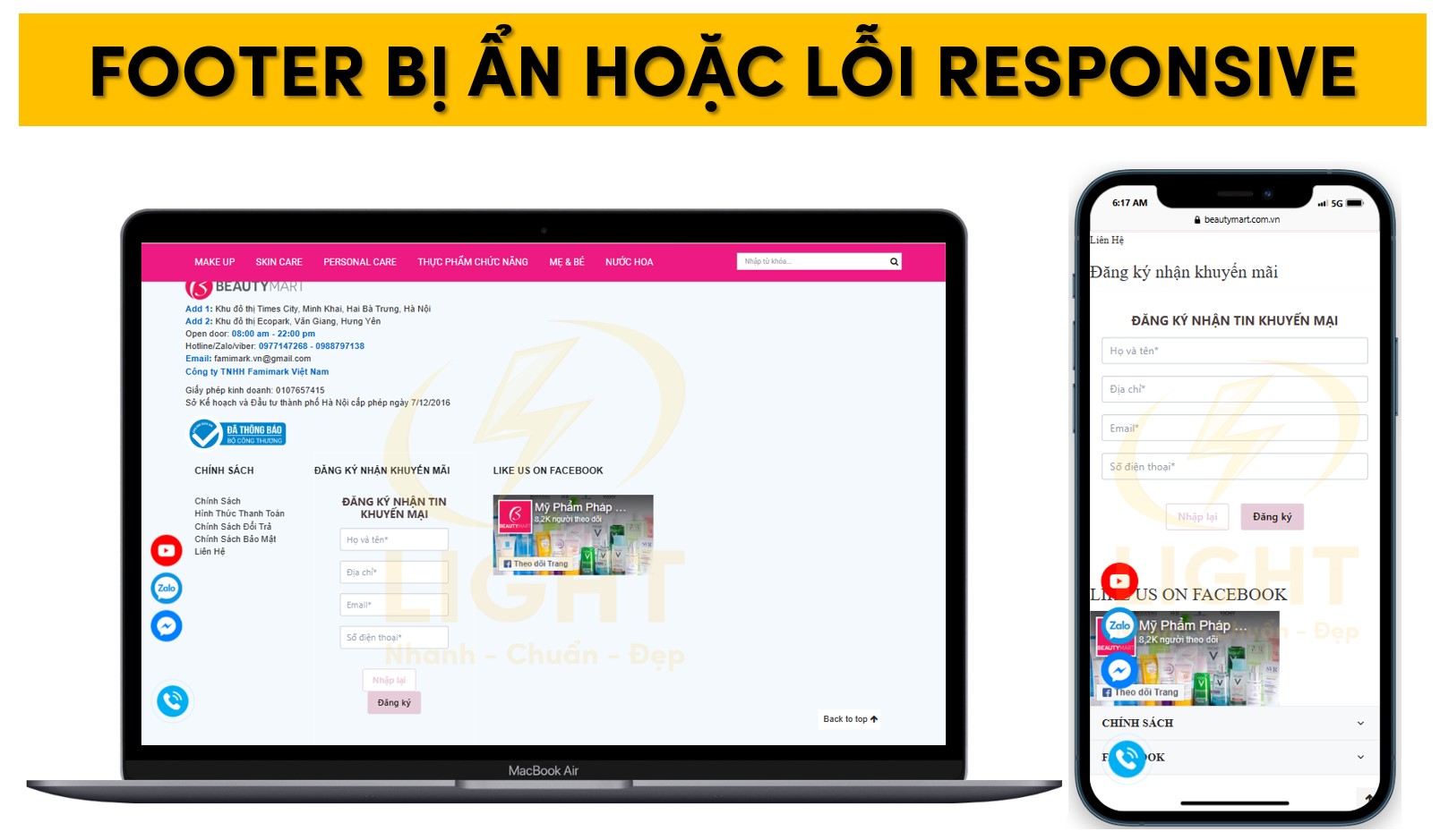 Footer bị ẩn hay lỗi hiển thị trên website