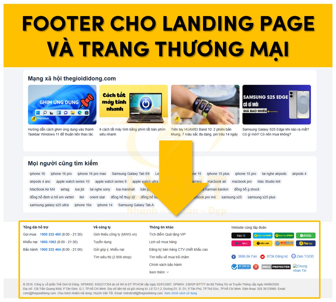 Footer sử dụng cho trang thương mại và landing page