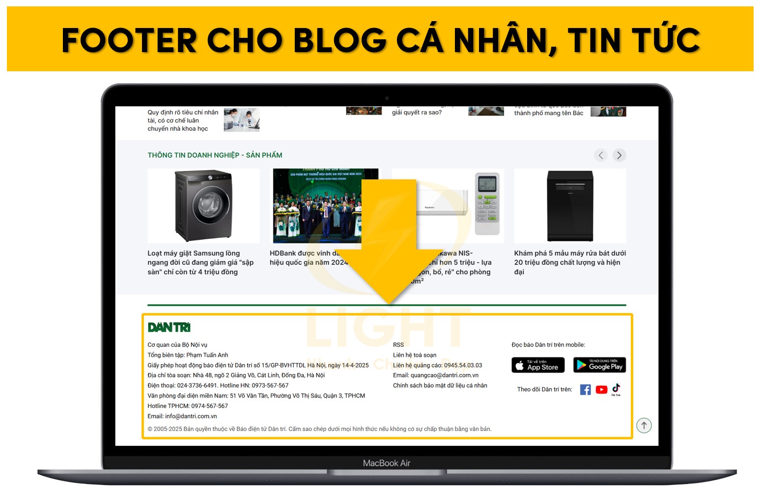 Footer cho trang web cung cấp báo chí hay blog cá nhân