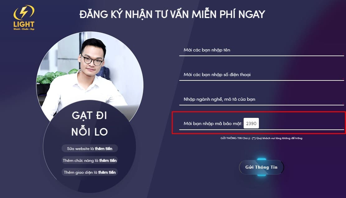  Form bảo mật capcha giúp tránh bị spam và bảo mật thông tin của web Light