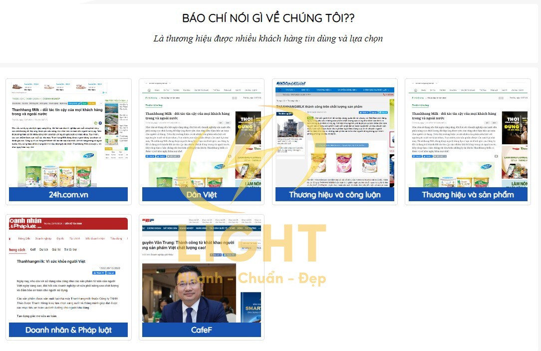 Giao diện báo chí trên trang Thanhhangmilk