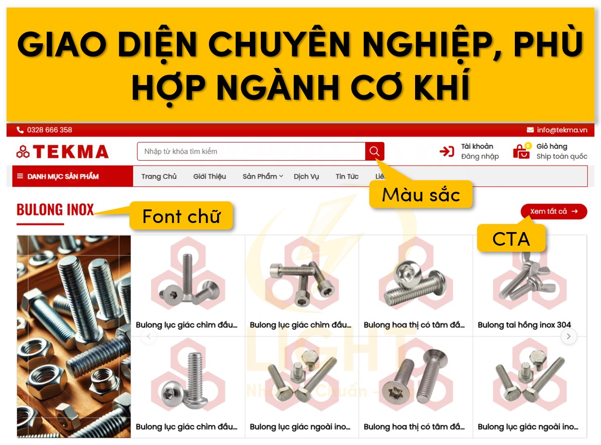 Giao diện website cần chuyên nghiệp và phù hợp ngành cơ khí