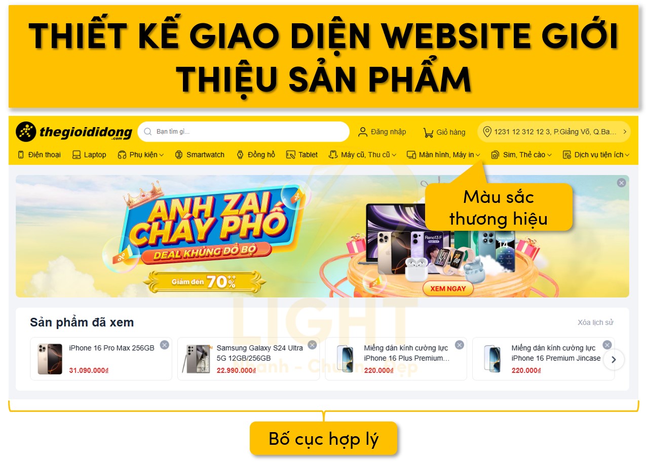 Giao diện website giới thiệu sản phẩm cần chú ý tới bố cục và màu sắc