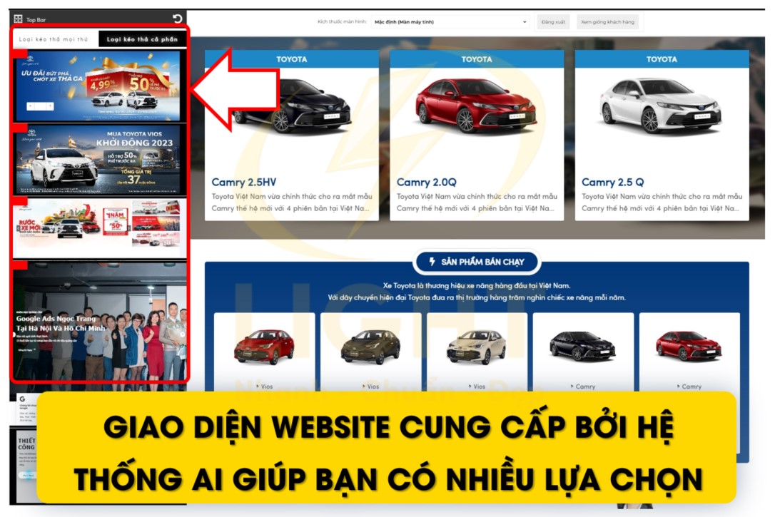 Giao diện website cung cấp bởi hệ thống AI giúp bạn có nhiều lựa chọn