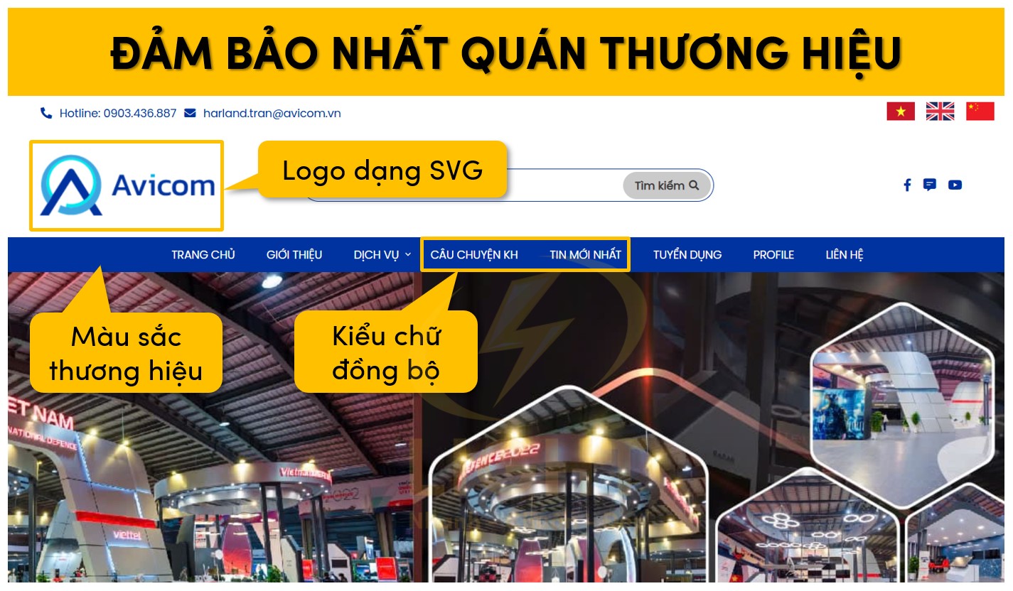 Đảm bảo header thiết kế nhất quán với thương hiệu