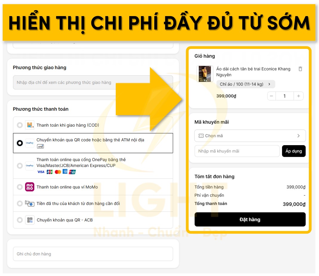 Các chi phí được hiển thị đầy đủ