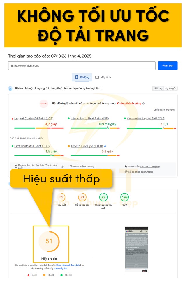 Tốc độ tải trang thấp không tối ưu