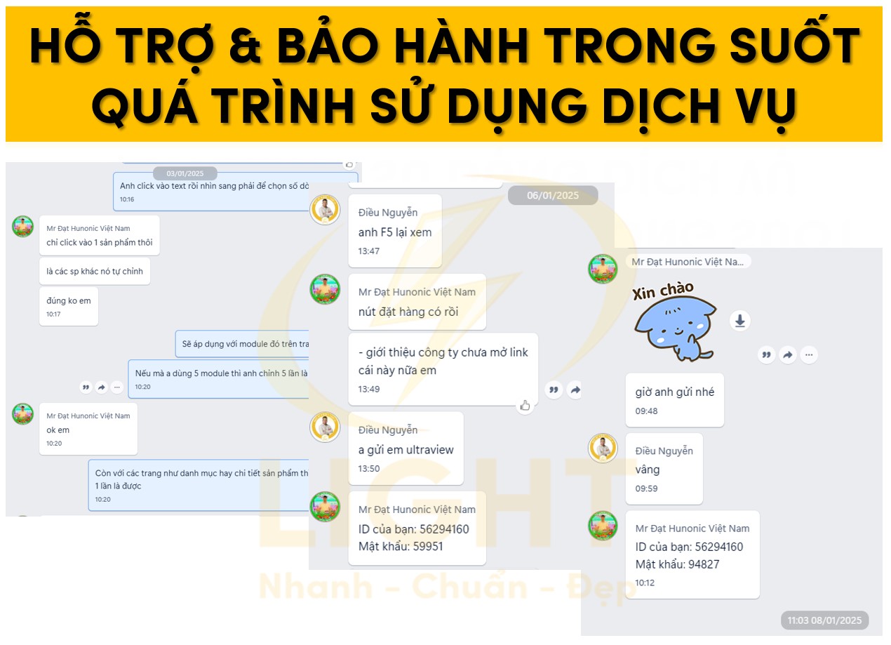 Hỗ trợ và bảo hành trong suốt quá trình sử dụng dịch vụ