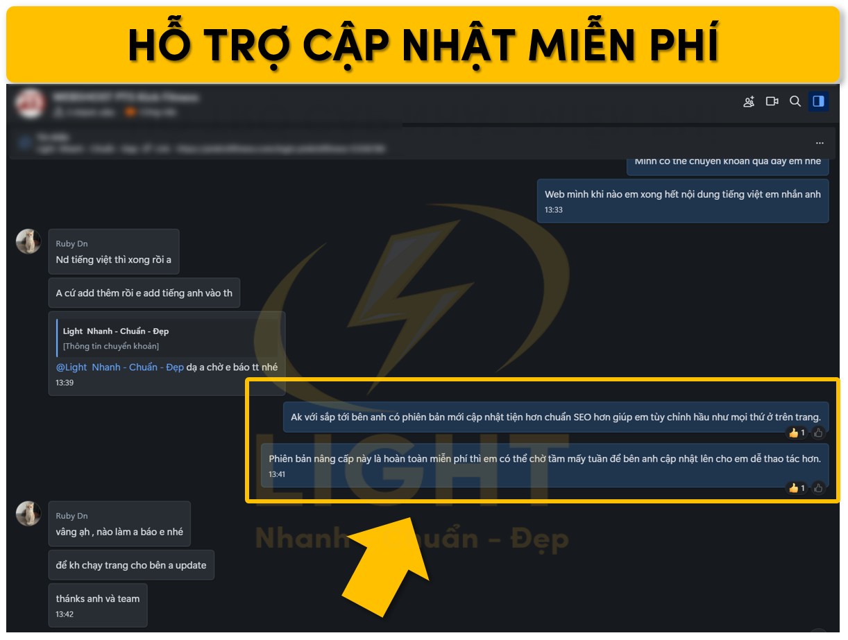 Light hỗ trợ nâng cấp miễn phí khi có phiên bản mới
