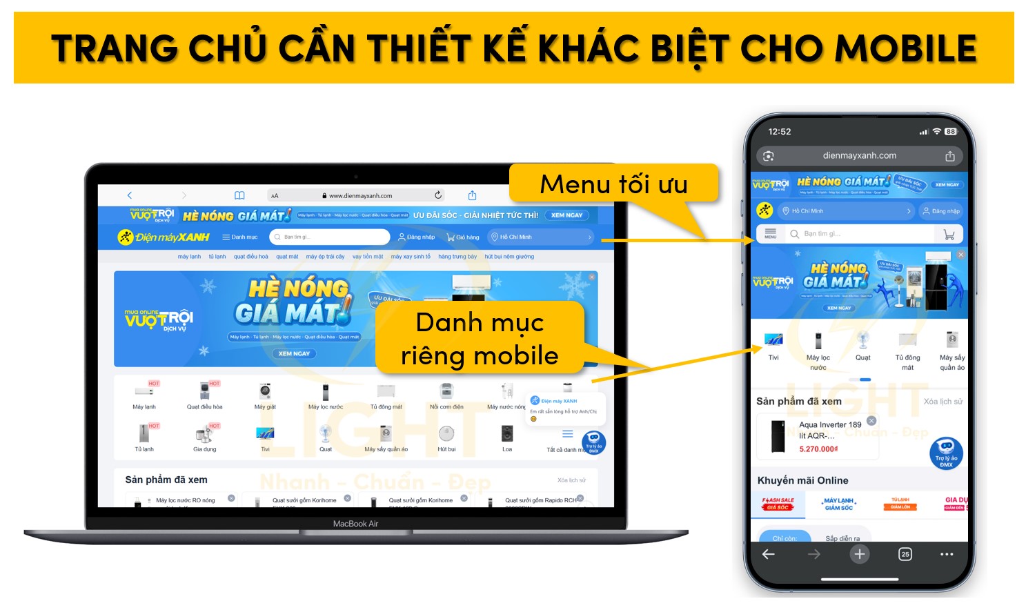 Trang homepage cần thiết kế khác biệt trên mobile