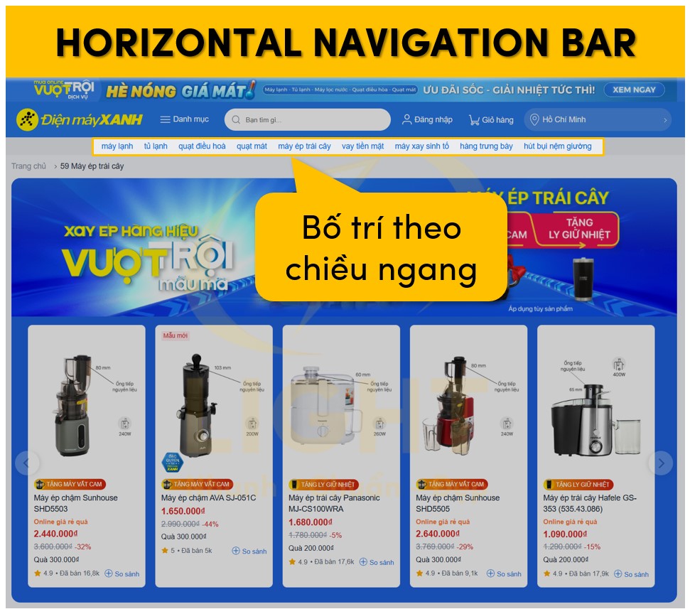 Dạng Navigation Bar nằm ngang