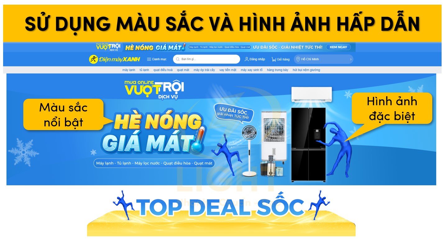 Kết hợp màu sắc và hình ảnh hấp dẫn trên banner web