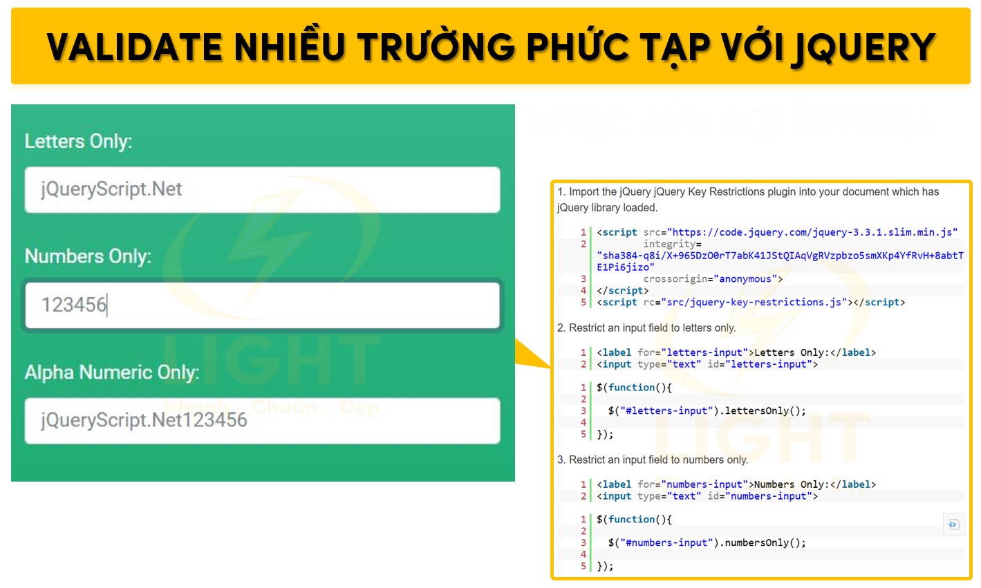 Validate nhiều trường phức tạp với jQuery