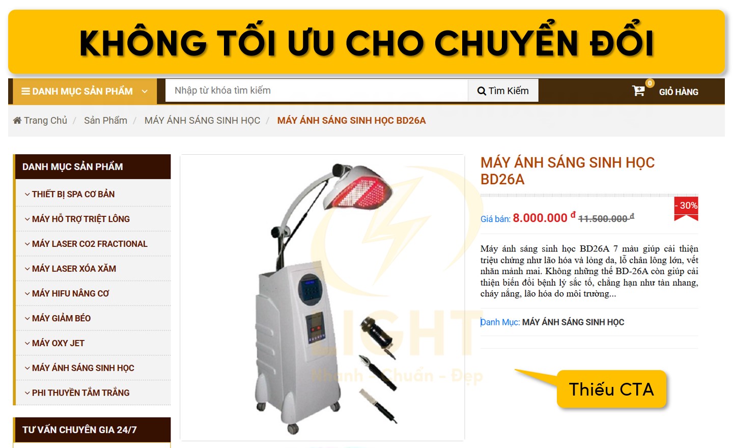 Giao diện không tối ưu cho chuyển đổi