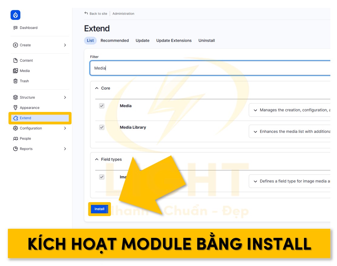 Nhấn vào install để kích hoạt module