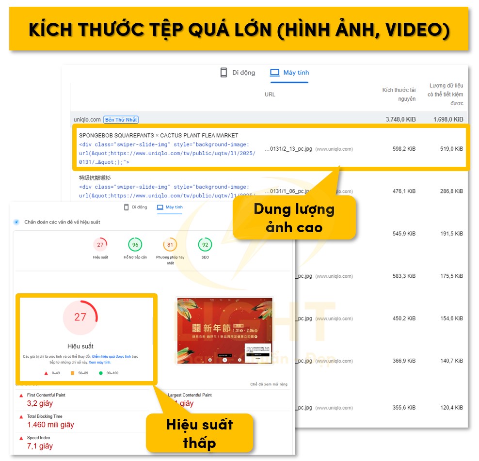 Kích thước tệp quá lớn (hình ảnh, video)