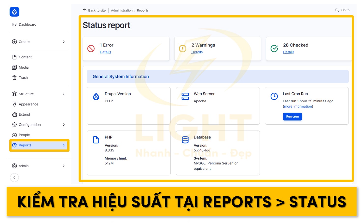 Truy cập vào reports để xem tình trạng trang