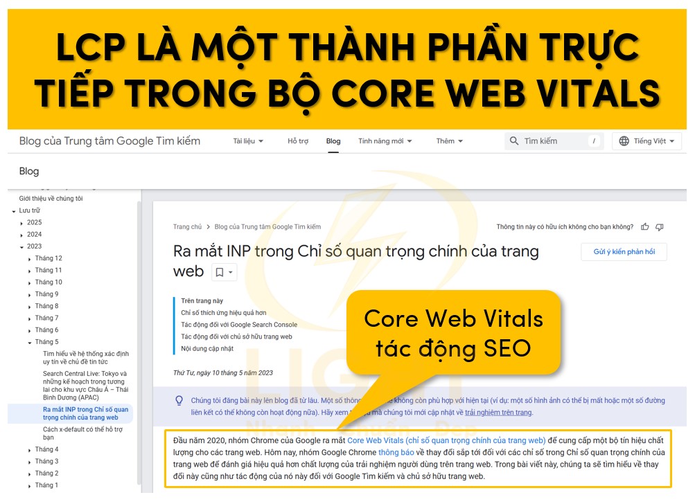 LCP là một thành phần cốt lõi của Core Web Vitals gây ảnh hưởng thứ hạng SEO