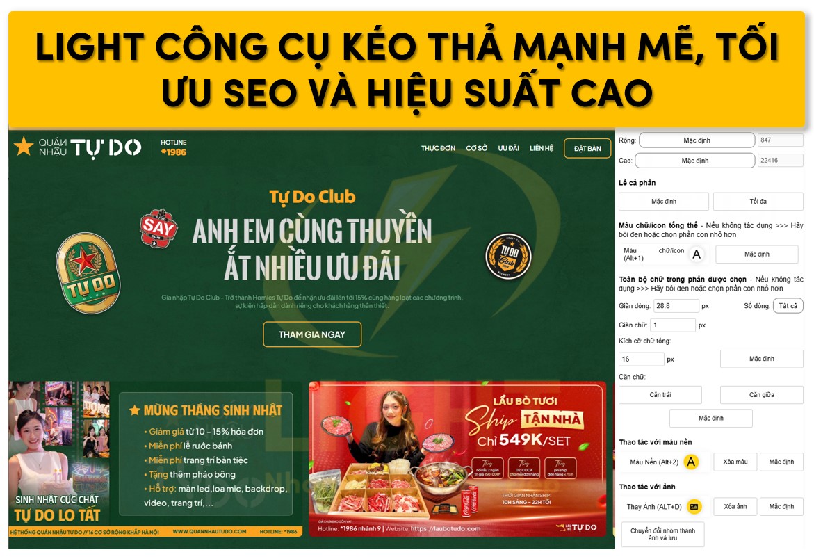 Light nền tảng kéo thả mạnh mẽ và tối ưu hiệu suất cao