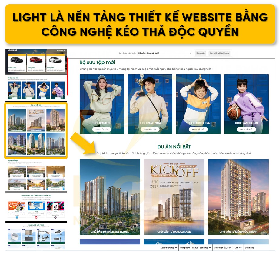 Light nền tảng thiết kế website bằng công nghệ kéo thả độc quyền