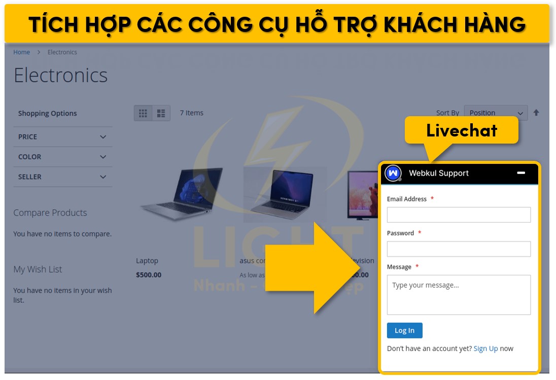 Tích hợp thêm livechat để chăm sóc khách hàng