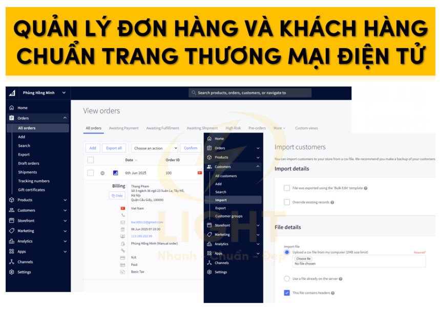 Quản lý đơn hàng và khách hàng chuẩn trang thương mại điện tử