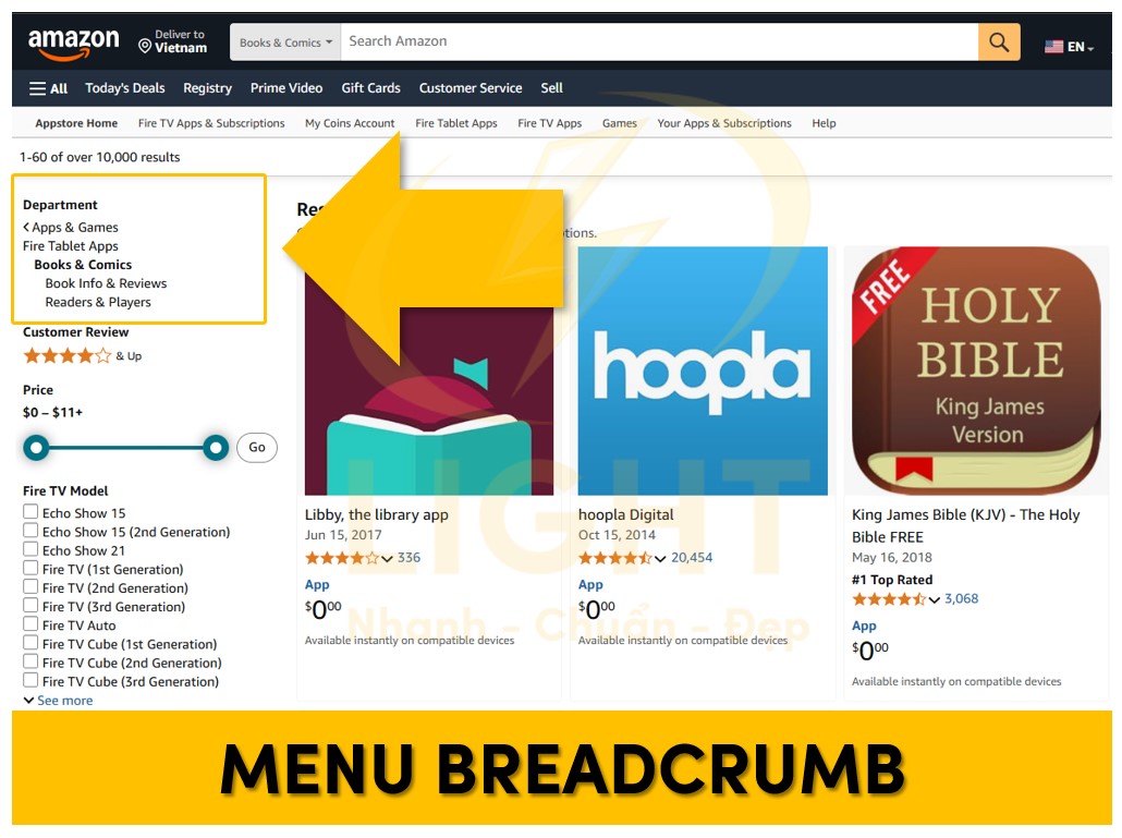 Dạng menu breadcrum của Amazon