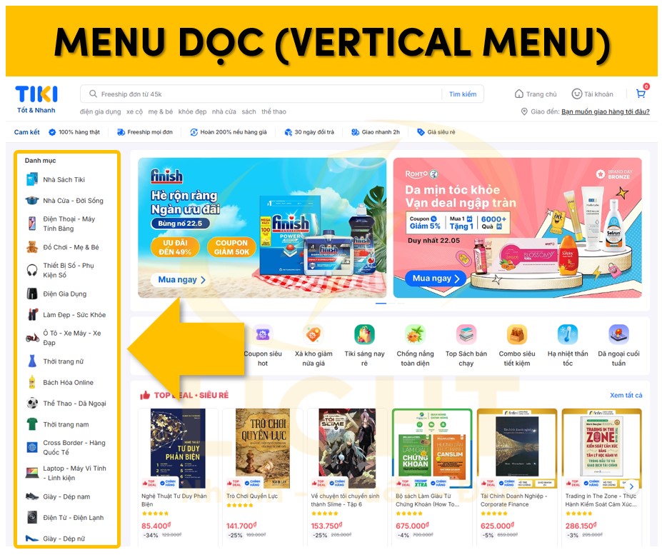 Dạng menu dọc trên website