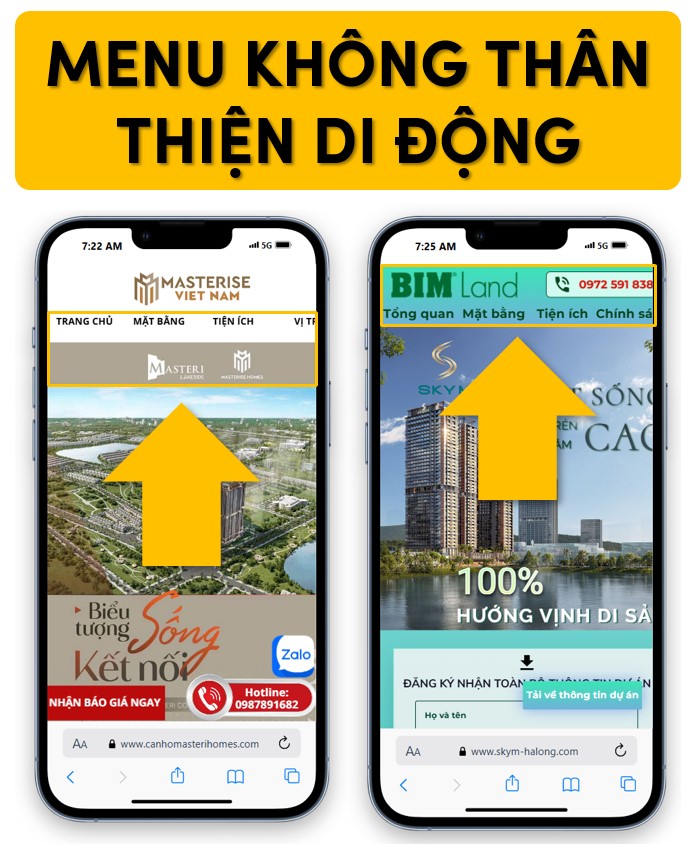Menu không đáp ứng hiển thị trên thiết bị di động