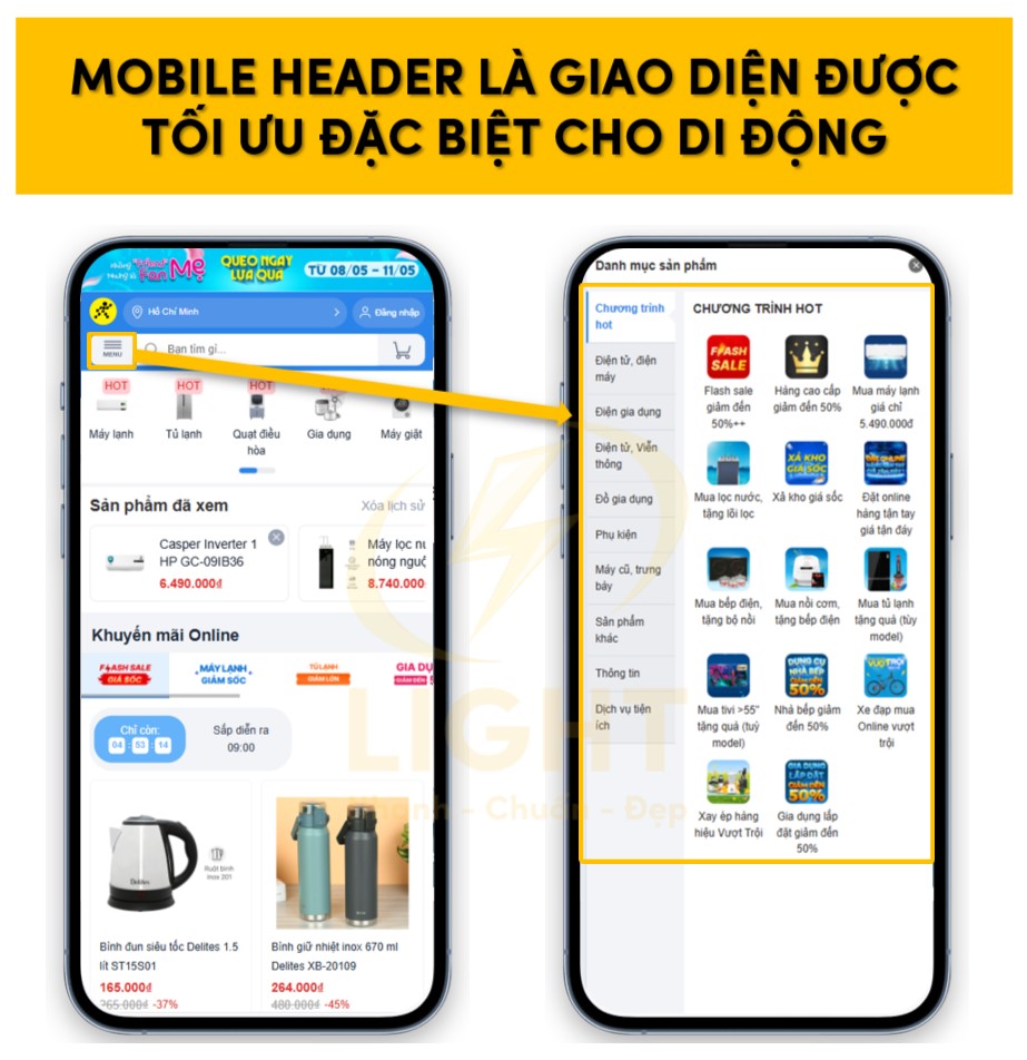 Tối ưu mobile header thích hợp cho di động